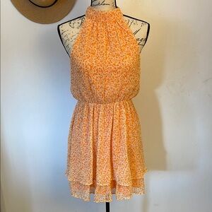 NWT Sienna Sky Orange Floral Dress chiffon like layers halter Medium